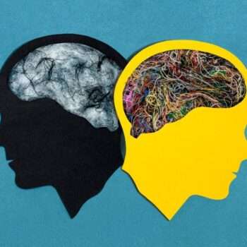 Overcoming imposter syndrome: Visual representation of a cluttered, anxious mind transforming into a calm and confident one.