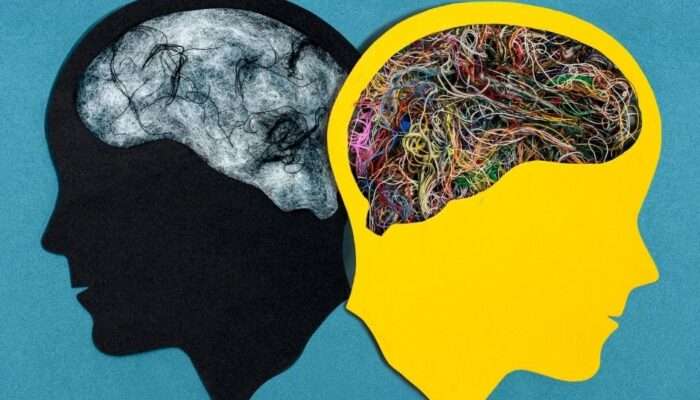 Overcoming imposter syndrome: Visual representation of a cluttered, anxious mind transforming into a calm and confident one.