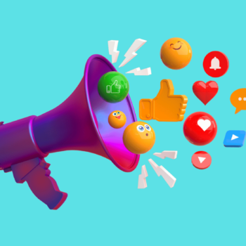 megaphone with social media engagement icons coming out