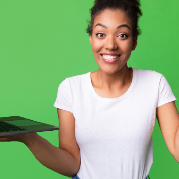 New blogger holding a laptop